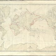 Карта мира с отмеченными маршрутами плаваний Дадьянца А.А.